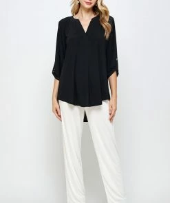 Jostar Tops HIT Notch Neck Rolled Sleeve Top-359HT-QRS1