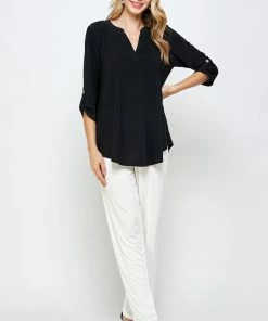 Jostar Tops HIT Notch Neck Rolled Sleeve Top-359HT-QRS1