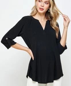 Jostar Tops HIT Notch Neck Rolled Sleeve Top-359HT-QRS1