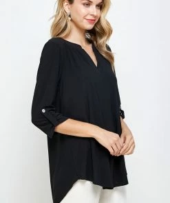 Jostar Tops HIT Notch Neck Rolled Sleeve Top-359HT-QRS1