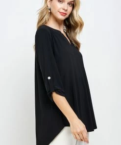 Jostar Tops HIT Notch Neck Rolled Sleeve Top-359HT-QRS1
