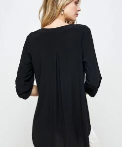 Jostar Tops HIT Notch Neck Rolled Sleeve Top-359HT-QRS1