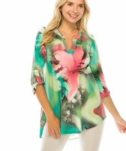 Jostar Hit Notch Neck Rolled Sleeve Top-359HT-QRP1-W281