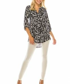 Jostar Hit Notch Neck Rolled Sleeve Top-359HT-QRP1-W286 Quarter Sleeves