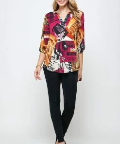 Jostar Quarter Sleeves HIT Notch Neck Rolled Sleeve Top-359HT-QRP1-W292