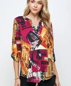 Jostar Quarter Sleeves HIT Notch Neck Rolled Sleeve Top-359HT-QRP1-W292