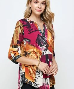 Jostar Quarter Sleeves HIT Notch Neck Rolled Sleeve Top-359HT-QRP1-W292