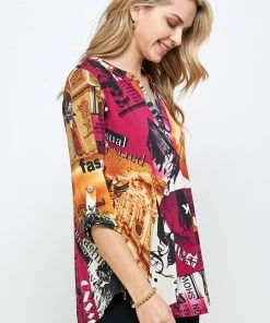 Jostar Quarter Sleeves HIT Notch Neck Rolled Sleeve Top-359HT-QRP1-W292