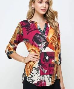 Jostar Quarter Sleeves HIT Notch Neck Rolled Sleeve Top-359HT-QRP1-W292