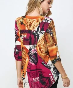 Jostar Quarter Sleeves HIT Notch Neck Rolled Sleeve Top-359HT-QRP1-W292