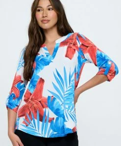 Jostar Tops HIT Notch Neck Rolled Sleeve Top-359HT-QRP1-W280