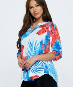 Jostar Tops HIT Notch Neck Rolled Sleeve Top-359HT-QRP1-W280