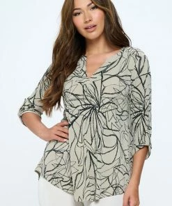 Jostar Online HIT Notch Neck Rolled Sleeve Top-359HT-QRP1-W349