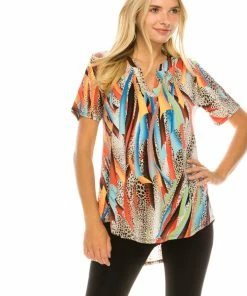 Jostar Online HIT Notch Neck Rolled Sleeve Top-359HT-SRP1-W271 Short Sleeves