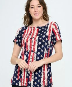 Jostar Online HIT American Print Boat Neckline Short Short Sleeve Top-368HT-SRP1-W297