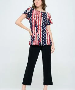 Jostar Online HIT American Print Boat Neckline Short Short Sleeve Top-368HT-SRP1-W297