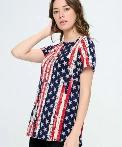 Jostar Online HIT American Print Boat Neckline Short Short Sleeve Top-368HT-SRP1-W297