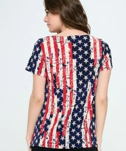 Jostar Online HIT American Print Boat Neckline Short Short Sleeve Top-368HT-SRP1-W297