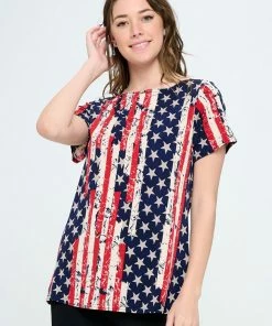 Jostar Online Tops HIT American Print Boat Neckline Short Short Sleeve Top-368HT-SRP1-W297