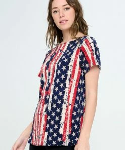 Jostar Online Tops HIT American Print Boat Neckline Short Short Sleeve Top-368HT-SRP1-W297