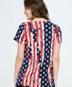 Jostar Online Tops HIT American Print Boat Neckline Short Short Sleeve Top-368HT-SRP1-W297