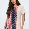 Jostar HIT American Print Contrast Short Sleeve Round NK Top-374HT-SRP1-C-W297 Tops