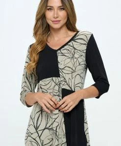 Jostar Tops HIT Contrast V-Neck Tunic Top-380HT-QRP1-C-W349