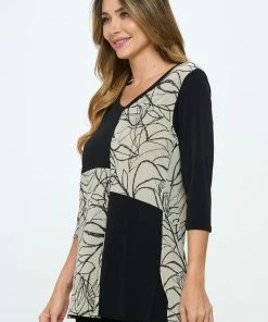 Jostar Tops HIT Contrast V-Neck Tunic Top-380HT-QRP1-C-W349