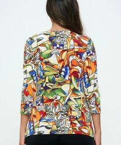 Jostar Tops Three-Quarter-Sleeve Scoop Neckline Tee-381BN-QRP1-W329