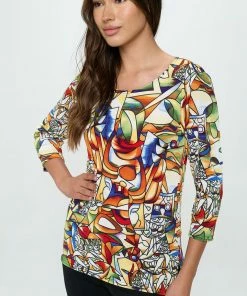 Jostar Tops Three-Quarter-Sleeve Scoop Neckline Tee-381BN-QRP1-W329