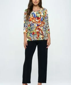 Jostar Tops Three-Quarter-Sleeve Scoop Neckline Tee-381BN-QRP1-W329