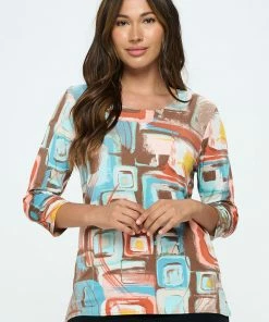 Jostar Tops Three-Quarter-Sleeve Scoop Neckline Tee-381BN-QRP1-W364