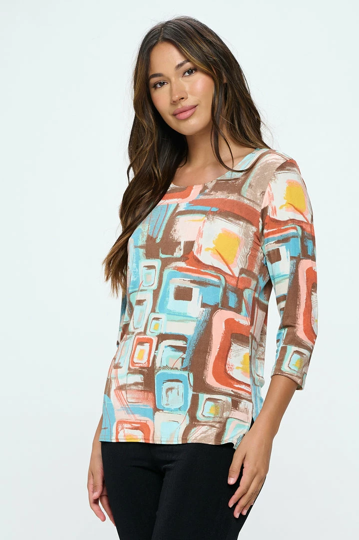 Jostar Tops Three-Quarter-Sleeve Scoop Neckline Tee-381BN-QRP1-W364