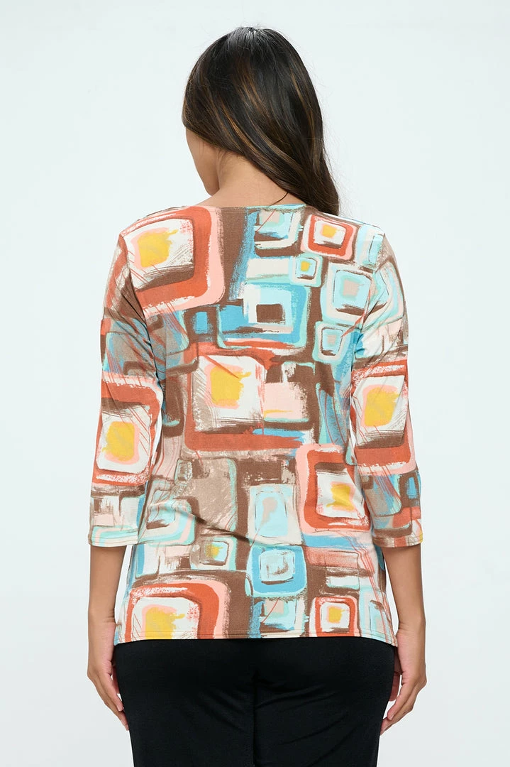 Jostar Tops Three-Quarter-Sleeve Scoop Neckline Tee-381BN-QRP1-W364