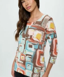 Jostar Tops Three-Quarter-Sleeve Scoop Neckline Tee-381BN-QRP1-W364