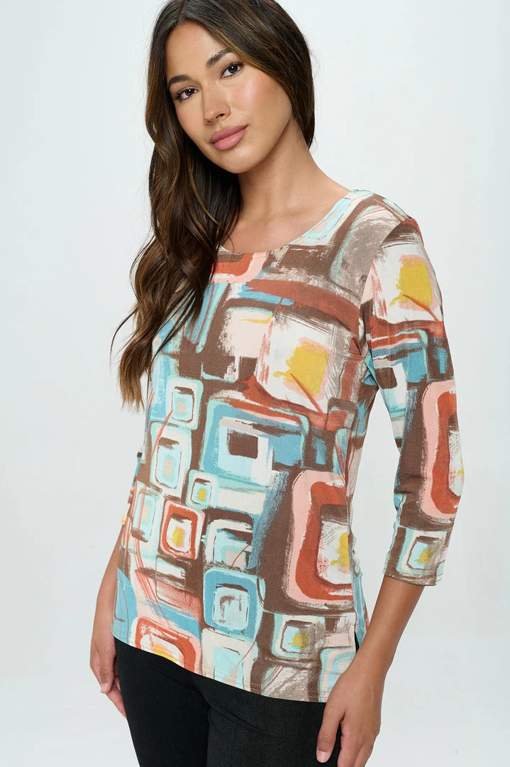 Jostar Tops Three-Quarter-Sleeve Scoop Neckline Tee-381BN-QRP1-W364