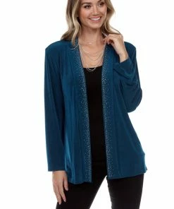 Jostar Women's Non Iron Drape Jacket Long Sleeve Rhinestones Plus Size-400AY-LX-R-R080