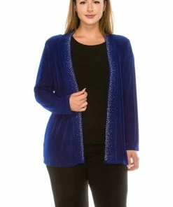 Jostar Women's Non Iron Drape Jacket Long Sleeve Rhinestones Plus Size-400AY-LX-R-R080