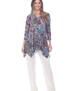 Jostar Women's HIT V-Neck Binding Top Half Sleeve Print-313HT-QRP1-W222 Quarter Sleeves