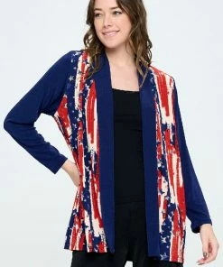 Jostar Online American Print Contrast Long Sleeve Cardigan-480BN-LRP1-CM-W306
