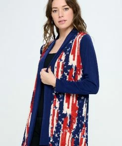 Jostar Online American Print Contrast Long Sleeve Cardigan-480BN-LRP1-CM-W306