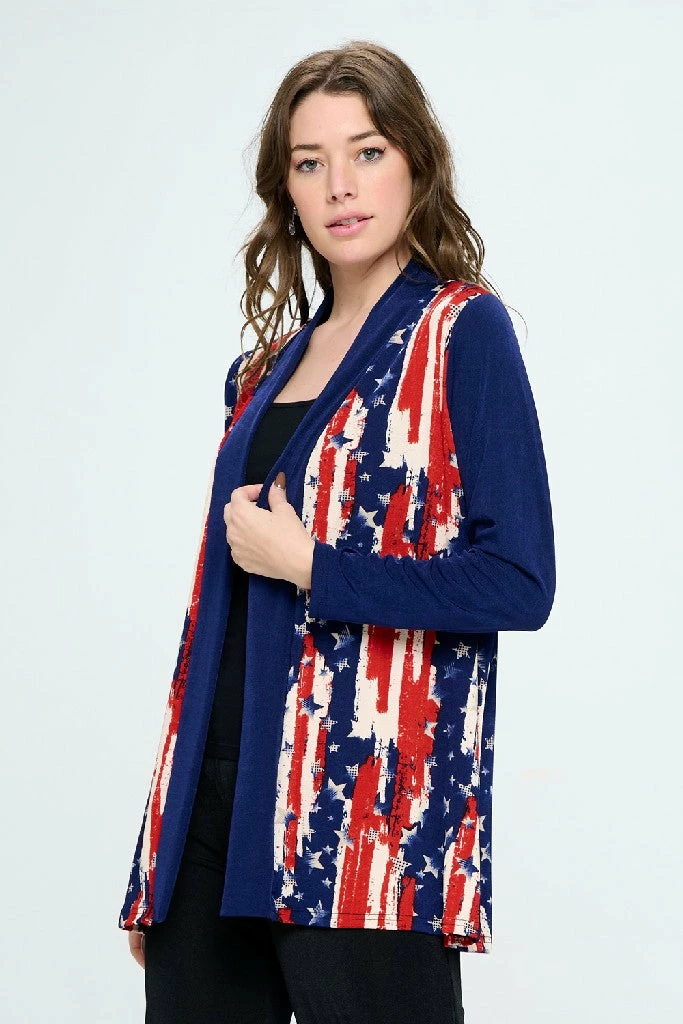 Jostar Online American Print Contrast Long Sleeve Cardigan-480BN-LRP1-CM-W306