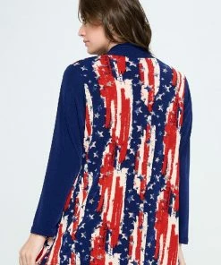 Jostar Online American Print Contrast Long Sleeve Cardigan-480BN-LRP1-CM-W306
