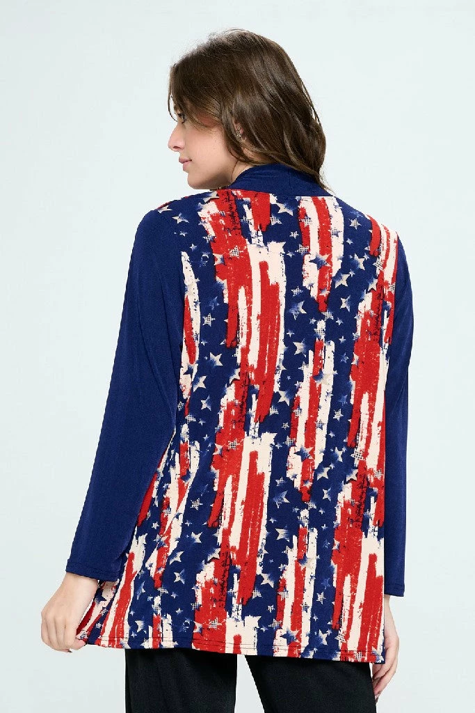 Jostar Online American Print Contrast Long Sleeve Cardigan-480BN-LRP1-CM-W306