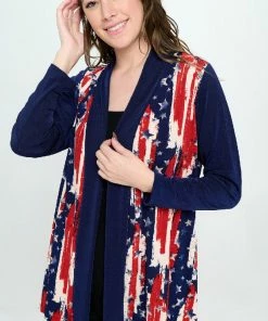 Jostar Online American Print Contrast Long Sleeve Cardigan-480BN-LRP1-CM-W306