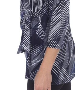 Jostar HIT Print Side Tie Tunic Quarter Sleeve-357HT-QP-W260-NVY Quarter Sleeves