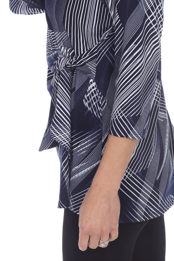 Jostar HIT Print Side Tie Tunic Quarter Sleeve-357HT-QP-W260-NVY Quarter Sleeves