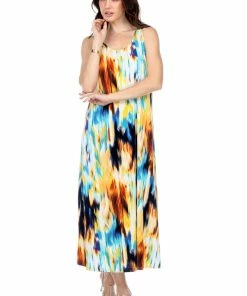 Jostar Women's Stretchy Tank Long Dress Sleeveless Plus Print, 700BN-TXP-W250 Long Length