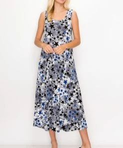Long Length Jostar Women's Stretchy Tank Long Dress Sleeveless Plus Print, 700BN-TXP-W274
