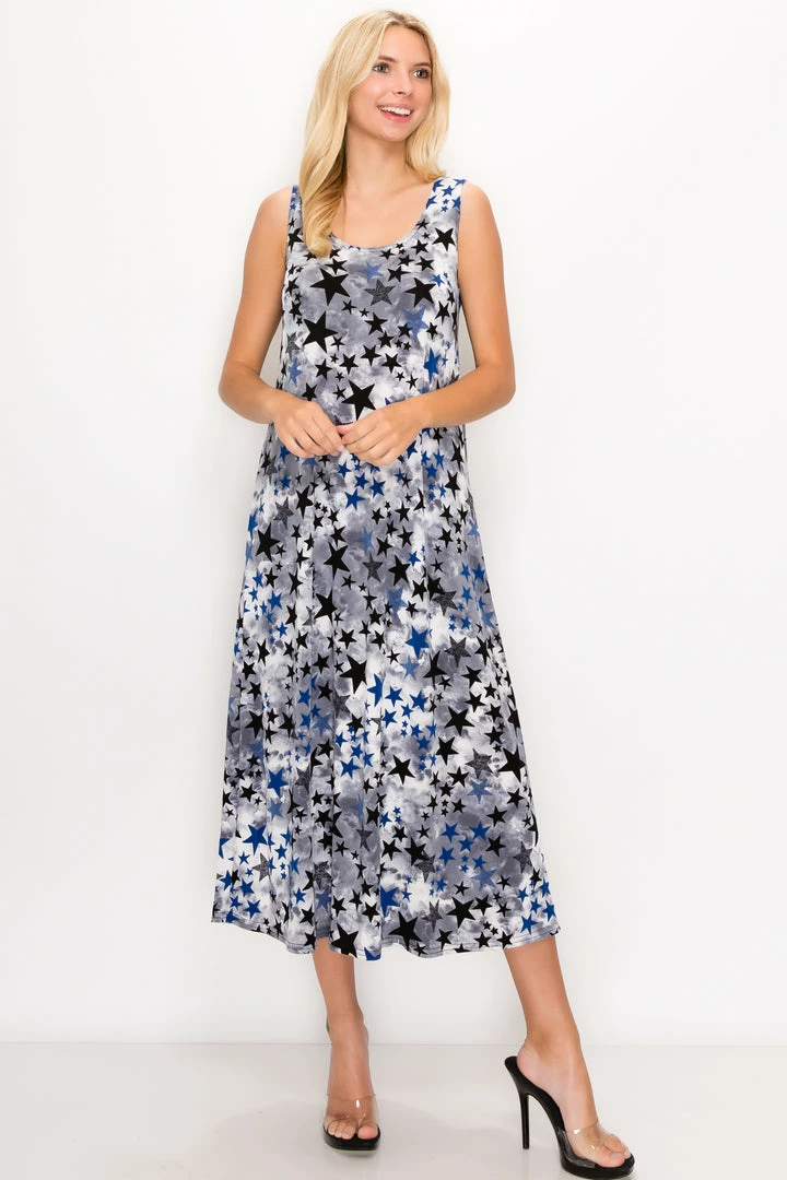 Long Length Jostar Women's Stretchy Tank Long Dress Sleeveless Plus Print, 700BN-TXP-W274